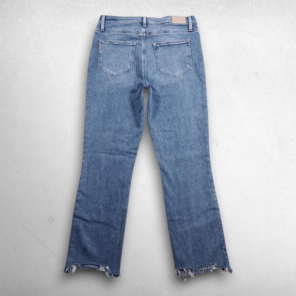 Paige Cindy Straight Jeans Women 31 Medium Blue Stretch Destroyed Hem Boho - Picture 2 of 10